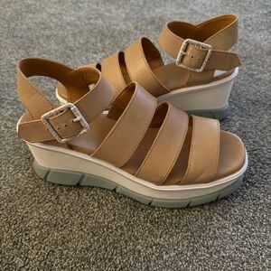 Sorel Tan Leather Wedge Sandals